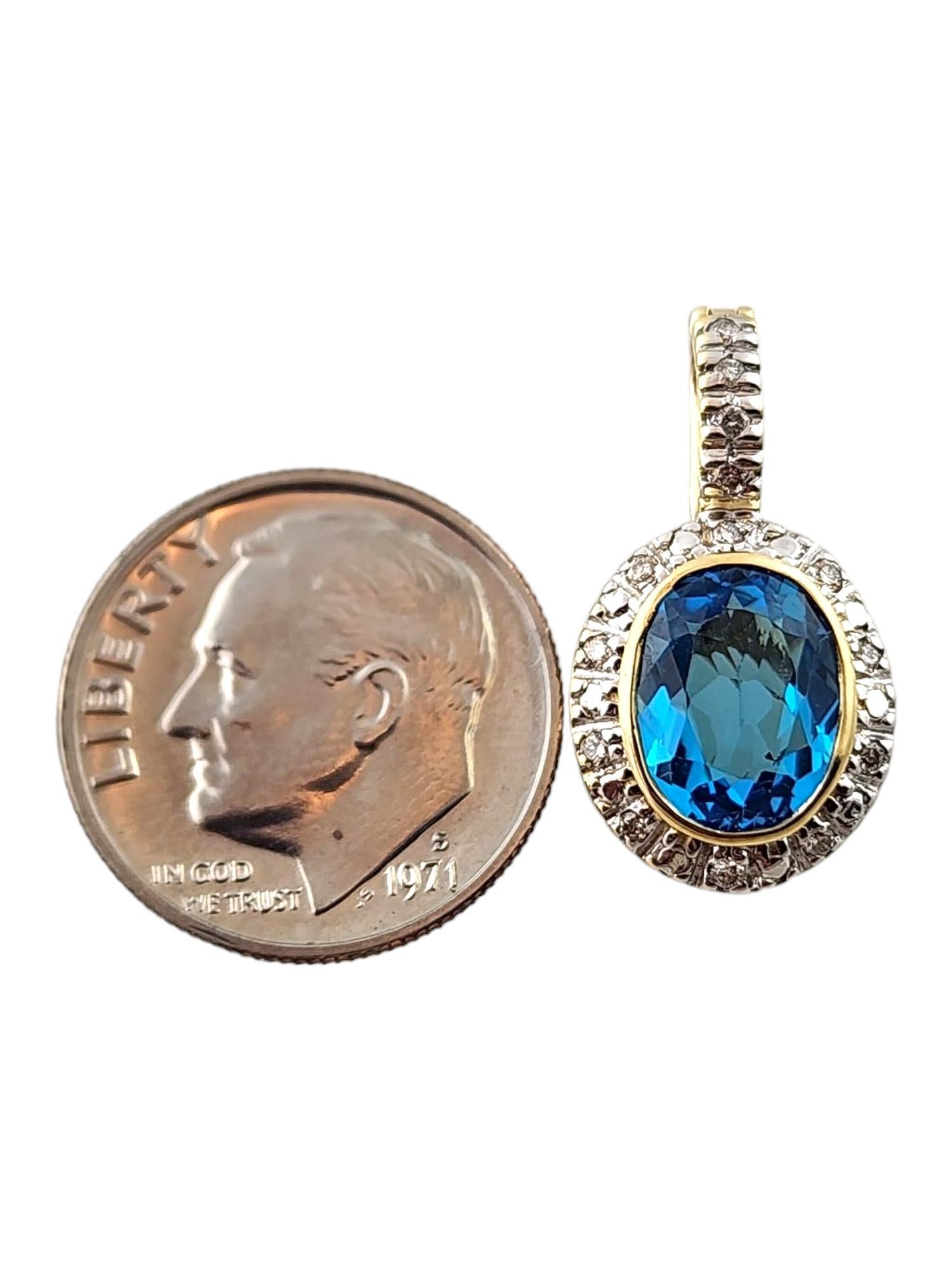 14K Yellow Gold Diamond and Blue Topaz Pendant #18286 For Sale 1