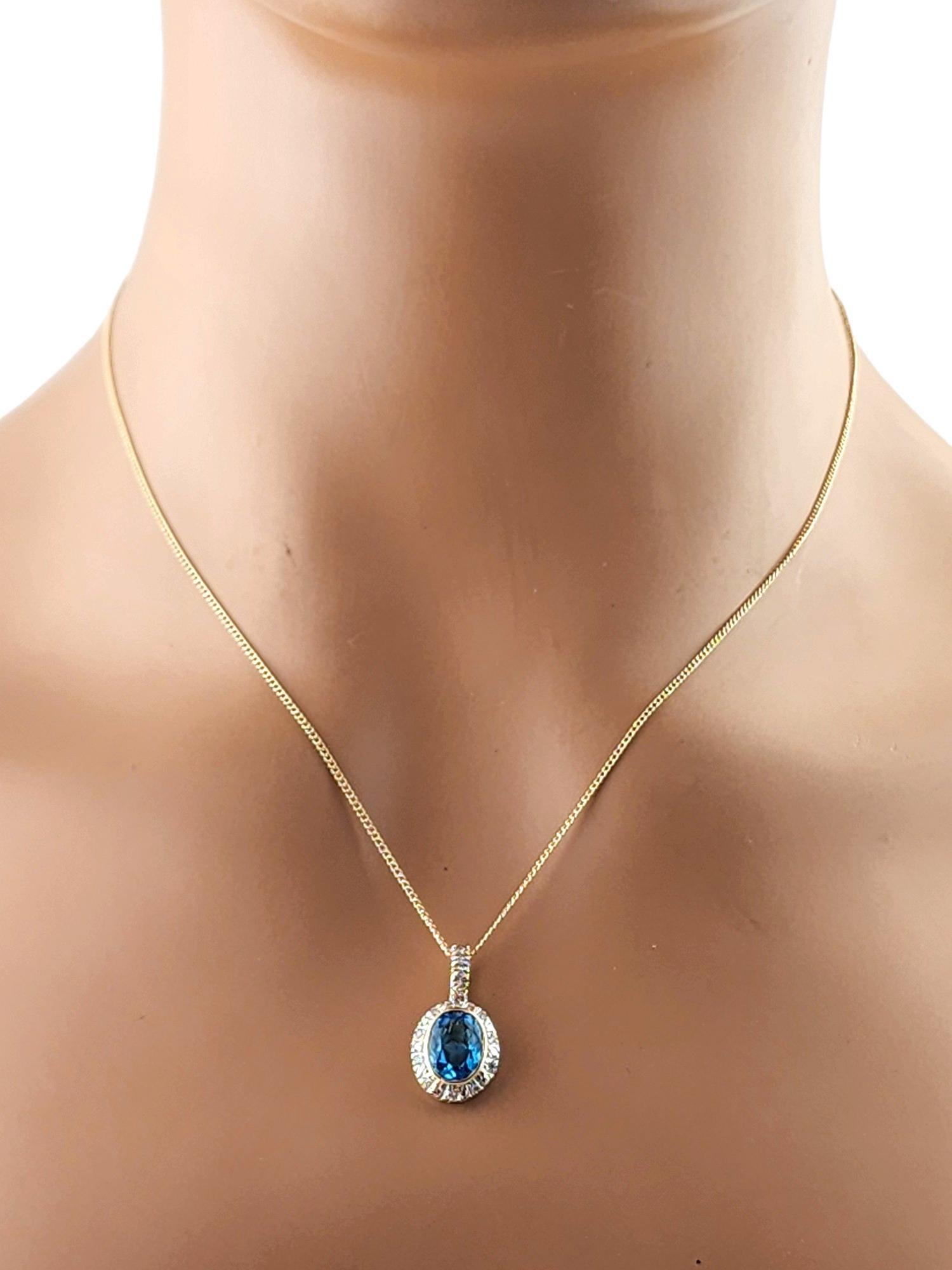 14K Yellow Gold Diamond and Blue Topaz Pendant #18286 For Sale 2