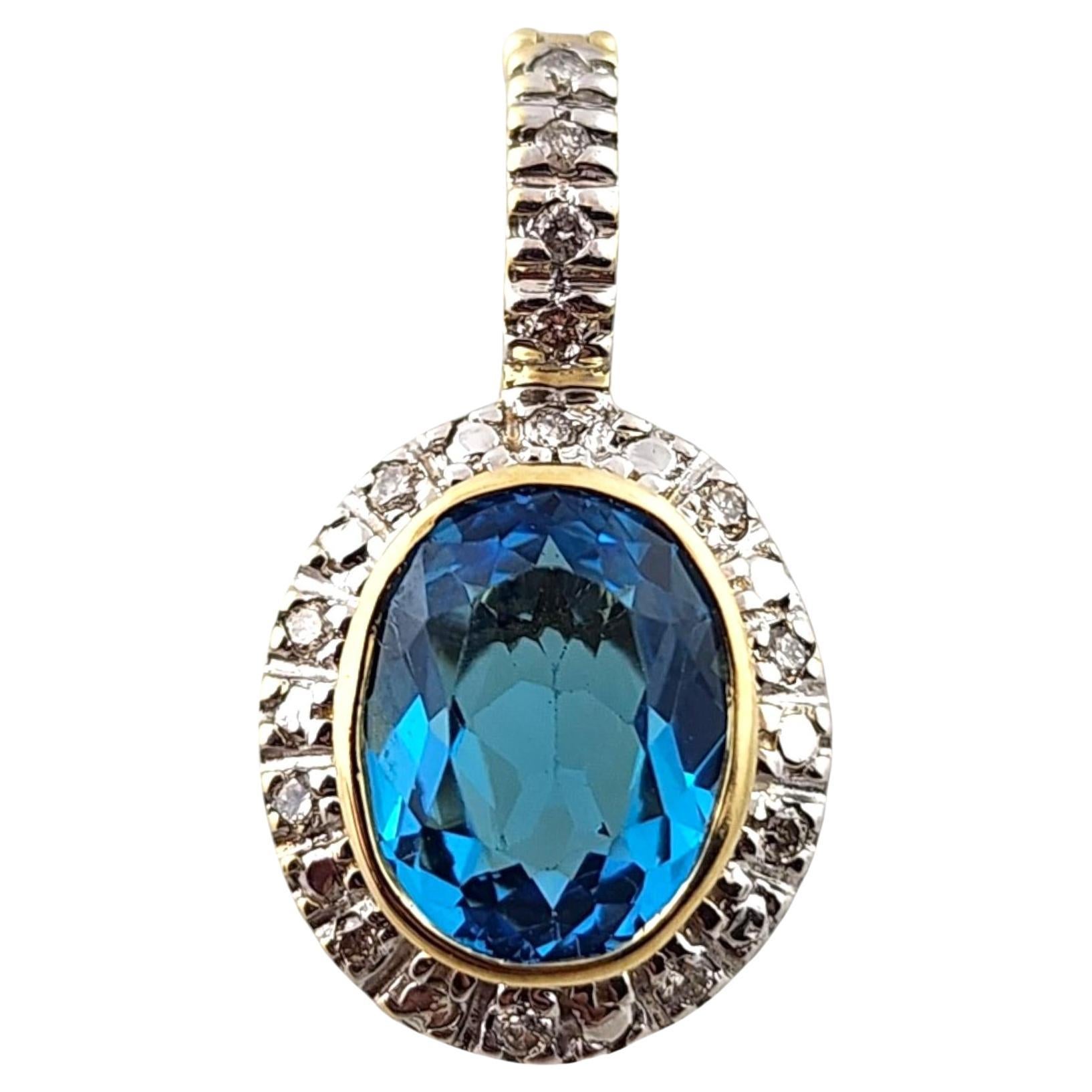 14K Yellow Gold Diamond and Blue Topaz Pendant #18286