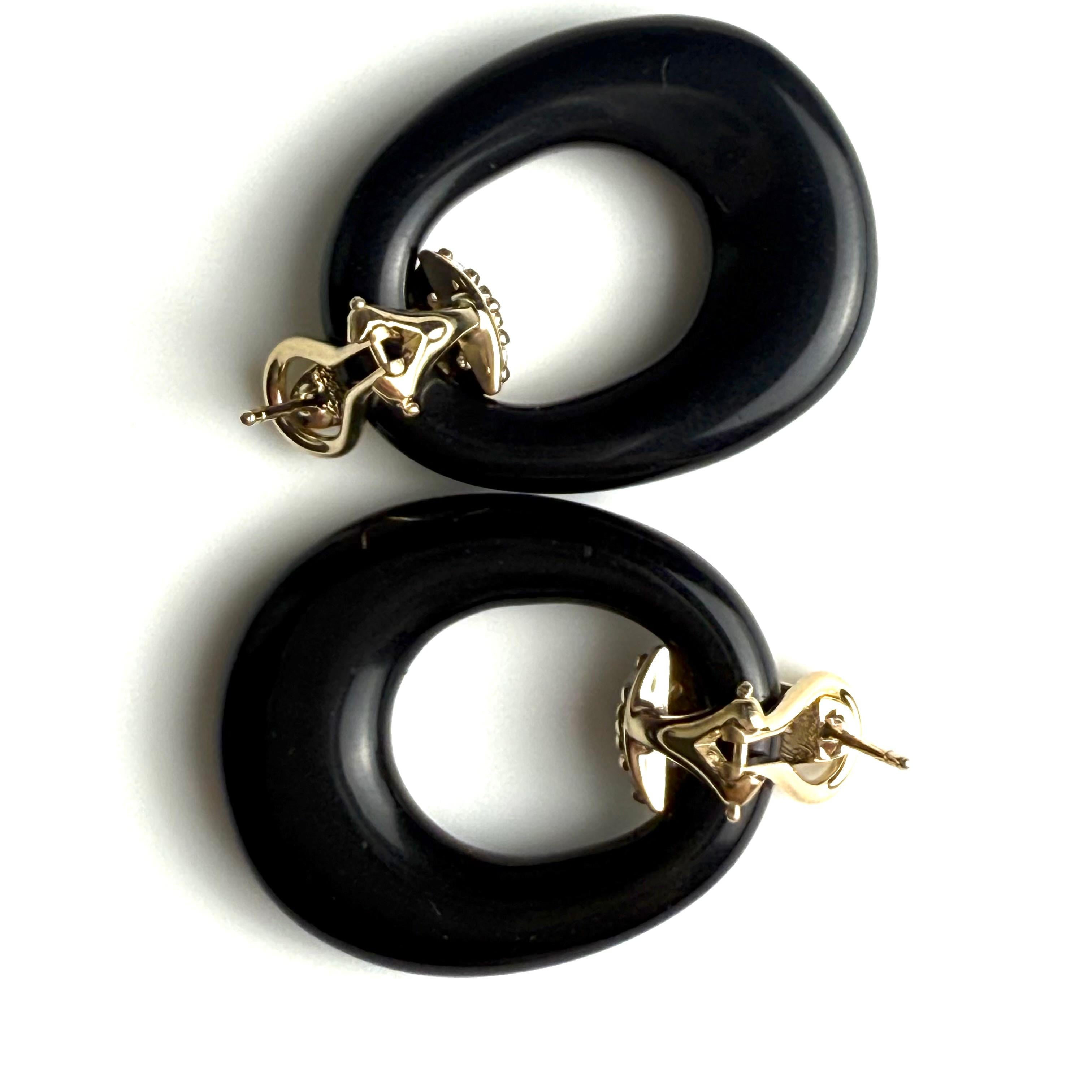 Boucles d'oreilles en or jaune 14K avec diamants et onyx sculpté, Door Knocker 1.5 Inch en vente 6