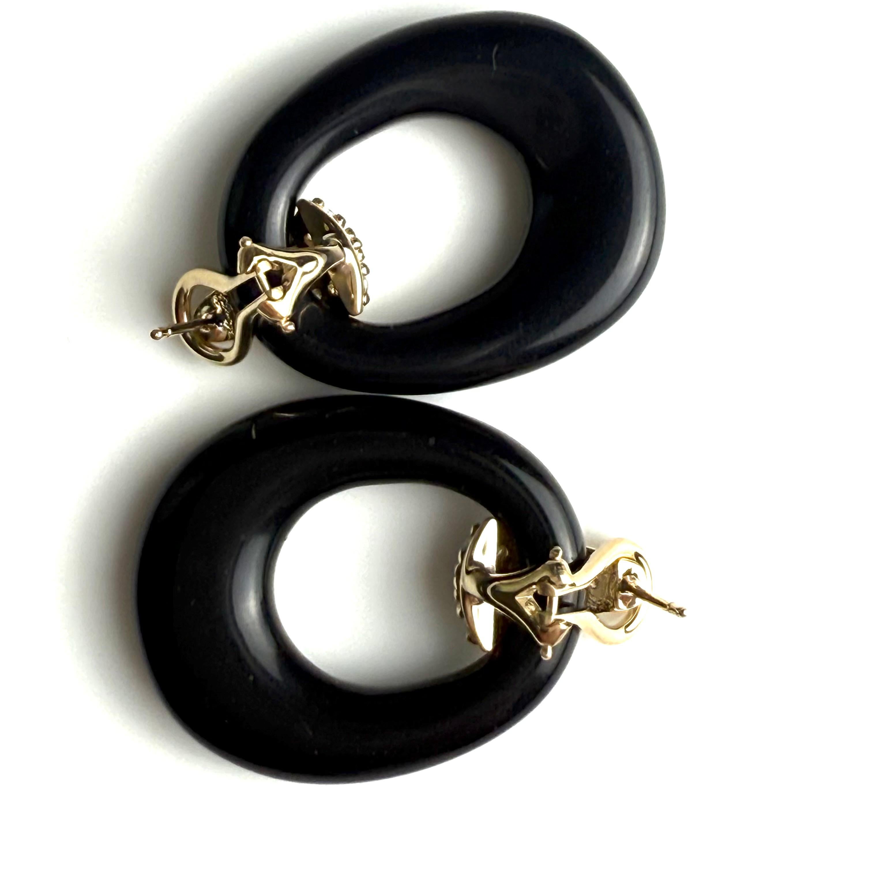 Boucles d'oreilles en or jaune 14K avec diamants et onyx sculpté, Door Knocker 1.5 Inch en vente 3