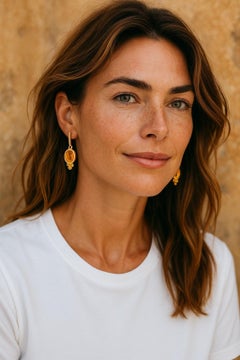 14K Yellow Gold Diamond and Ceylon Yellow Sapphire Shepherd Hoop Earrings