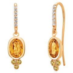 Pendientes de aro con diamantes y zafiro amarillo de Ceilán en oro amarillo de 14 quilates