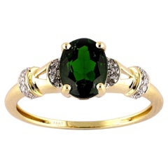 Cocktailring aus 14-karätigem Gelbgold mit Diamanten und Chromdiopsid