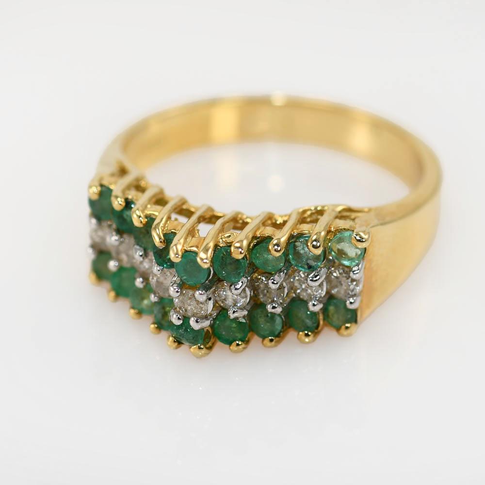 14k Yellow Gold Diamond and Emerald Ring 5.1gr 1.00tcw For Sale 1