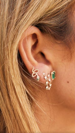 14k Yellow Gold Diamond and Emerald Snake Studs