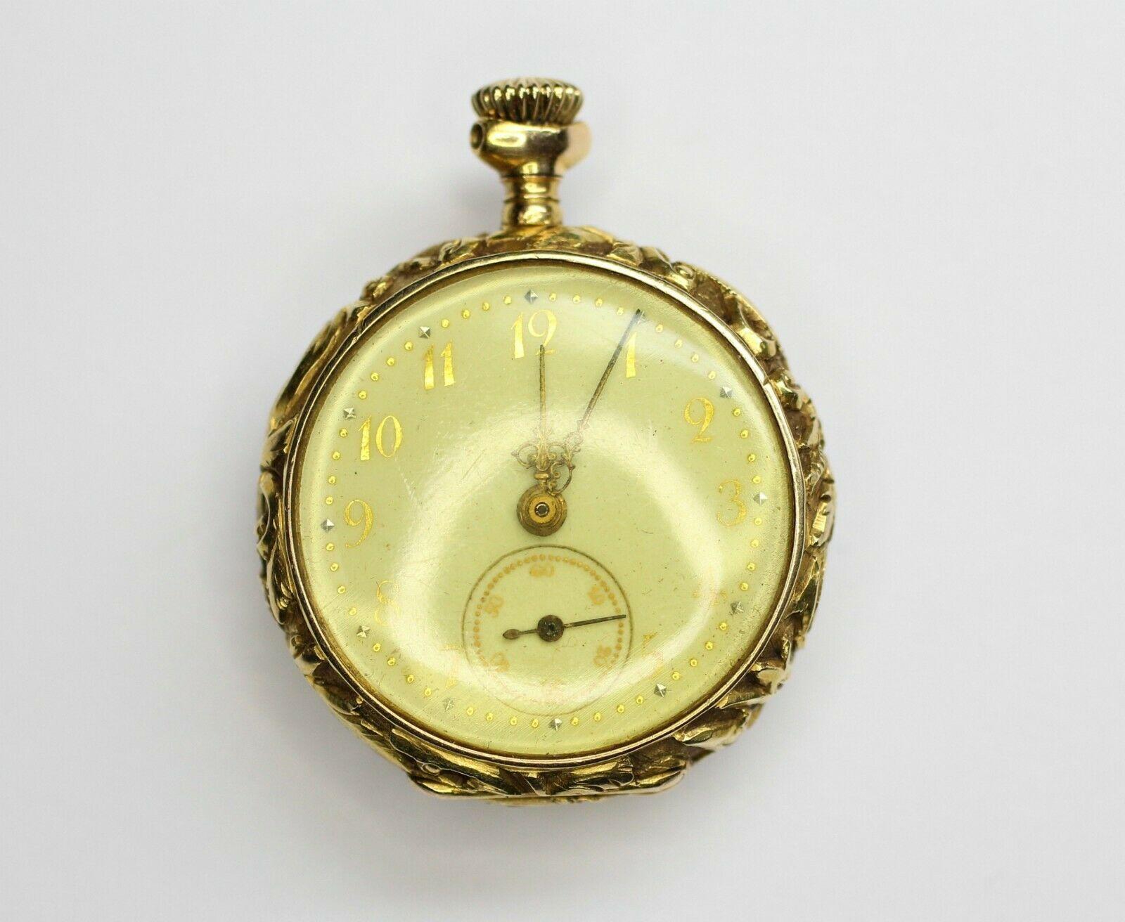Women's or Men's 14 Karat Yellow Gold Diamond and Enamel Pocket Watch
