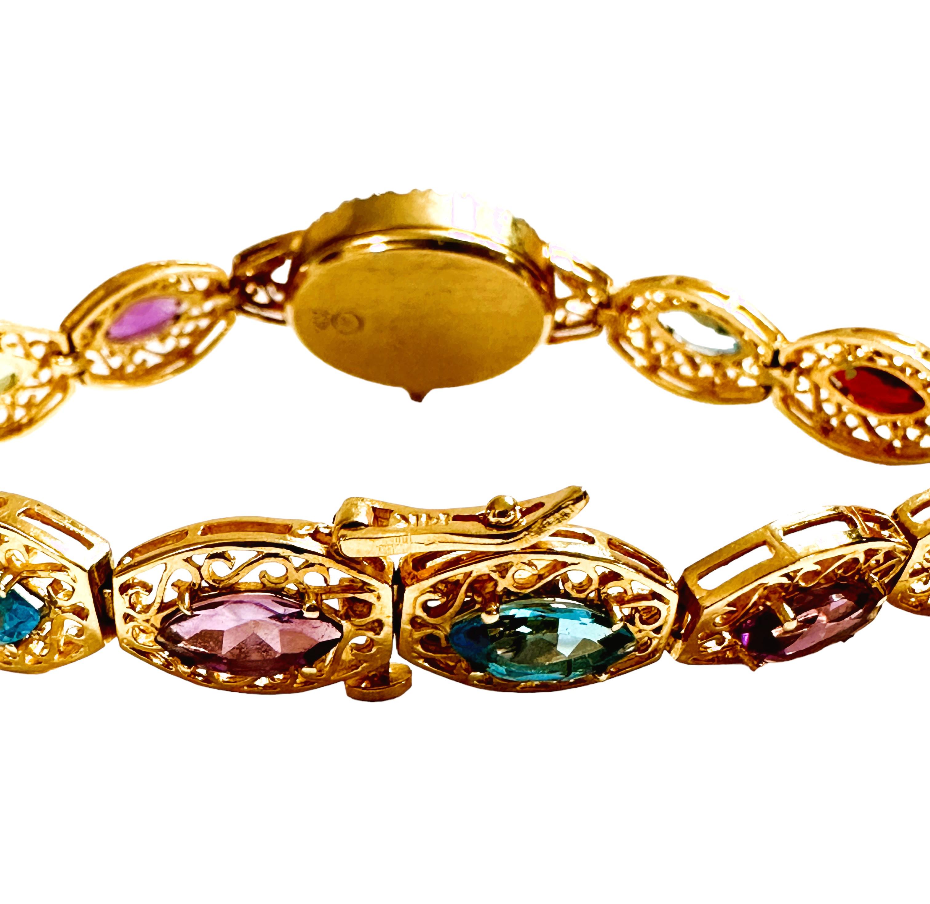 Art Deco 14k Yellow Gold Diamond and Gemstone Geneve Royale Ladies Watch