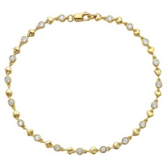 14K Yellow Gold Diamond and Heart Bezel Bracelet