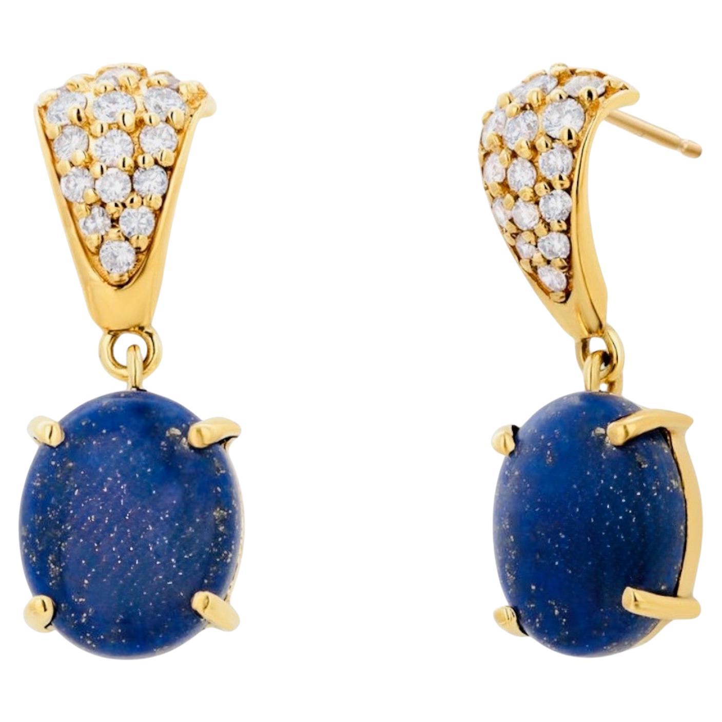14K Yellow Gold Diamond and Lapis Lazuli Drop Dangle Earrings im Angebot