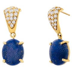 14K Yellow Gold Diamond and Lapis Lazuli Drop Dangle Earrings