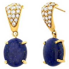 14K Yellow Gold Diamond and Lapis Lazuli Drop Dangle Earrings