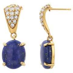 14K Yellow Gold Diamond and Lapis Lazuli Drop Dangle Earrings
