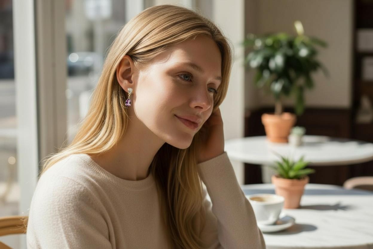 14K Yellow Gold Diamond and Natural Pink Topaz Dangle Earrings im Angebot 1