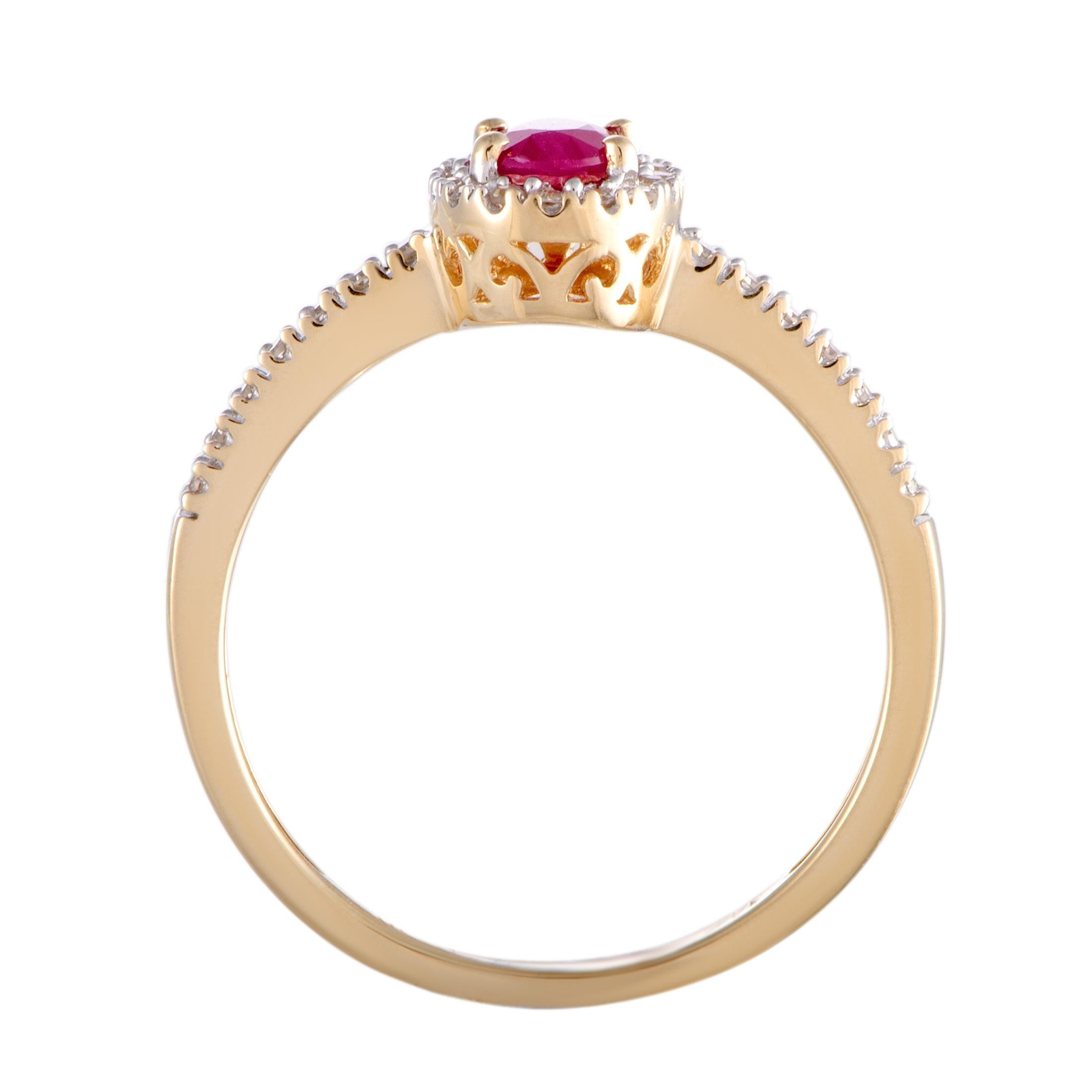 Combined into creating an incredibly stylish look of utmost elegance and refinement, the classy gold and the luxurious gemstones give a distinctly sophisticated appeal to this fabulous piece. The ring is beautifully crafted from enchantingly radiant