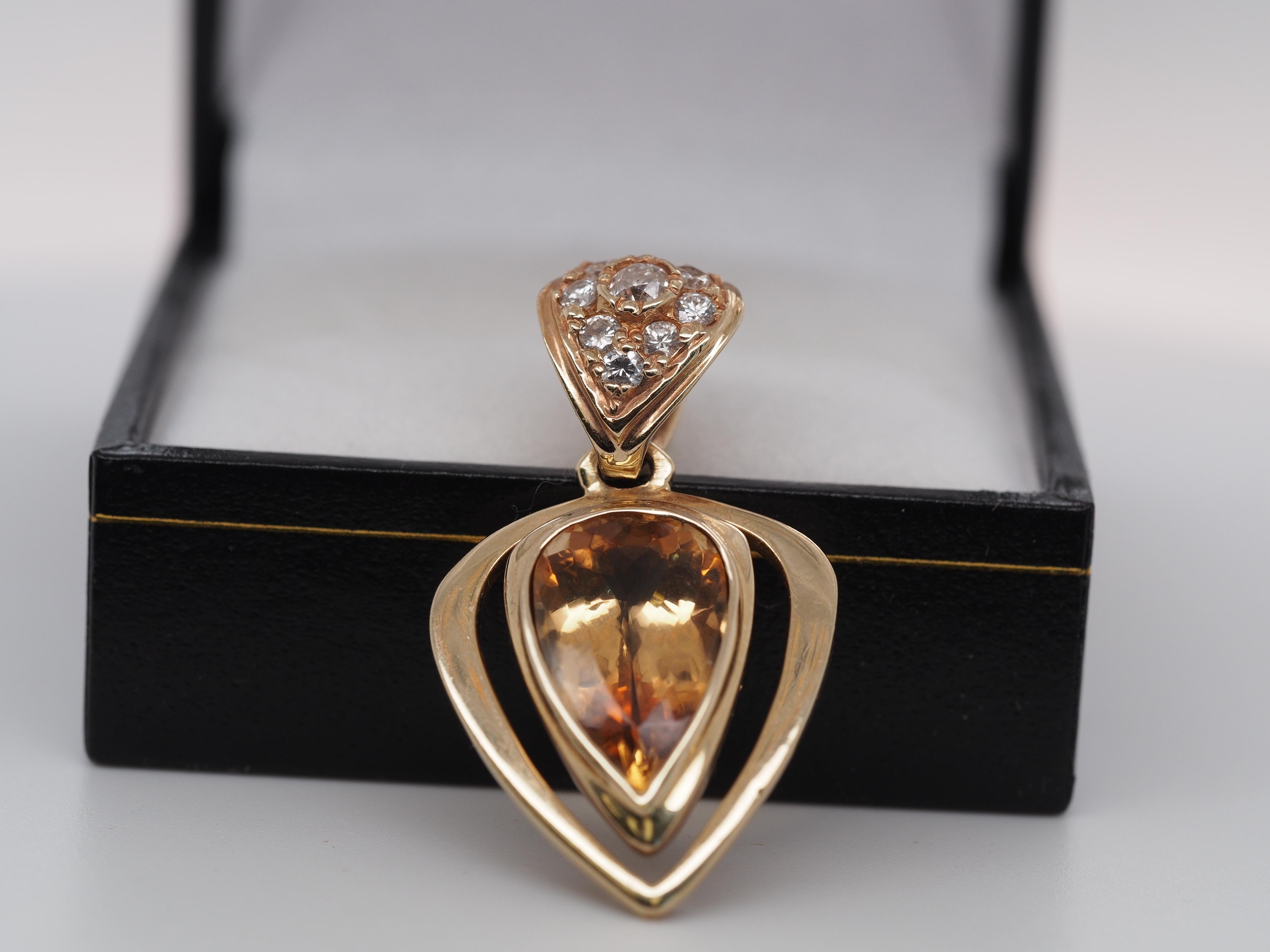 14k Yellow Gold Diamond and Pear Cut Citrine In Good Condition For Sale In Atlanta, GA