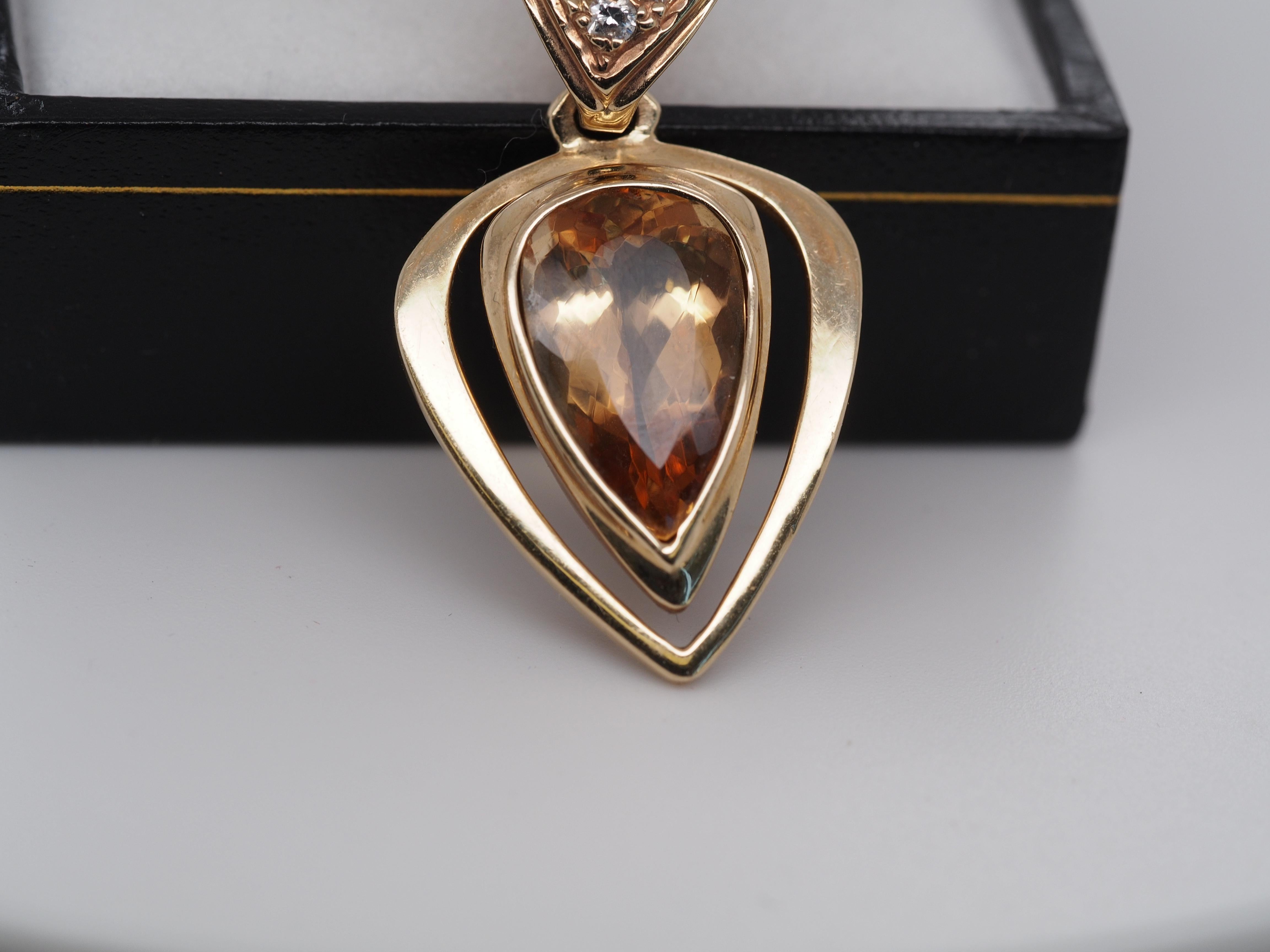 Women's or Men's 14k Yellow Gold Diamond and Pear Cut Citrine For Sale