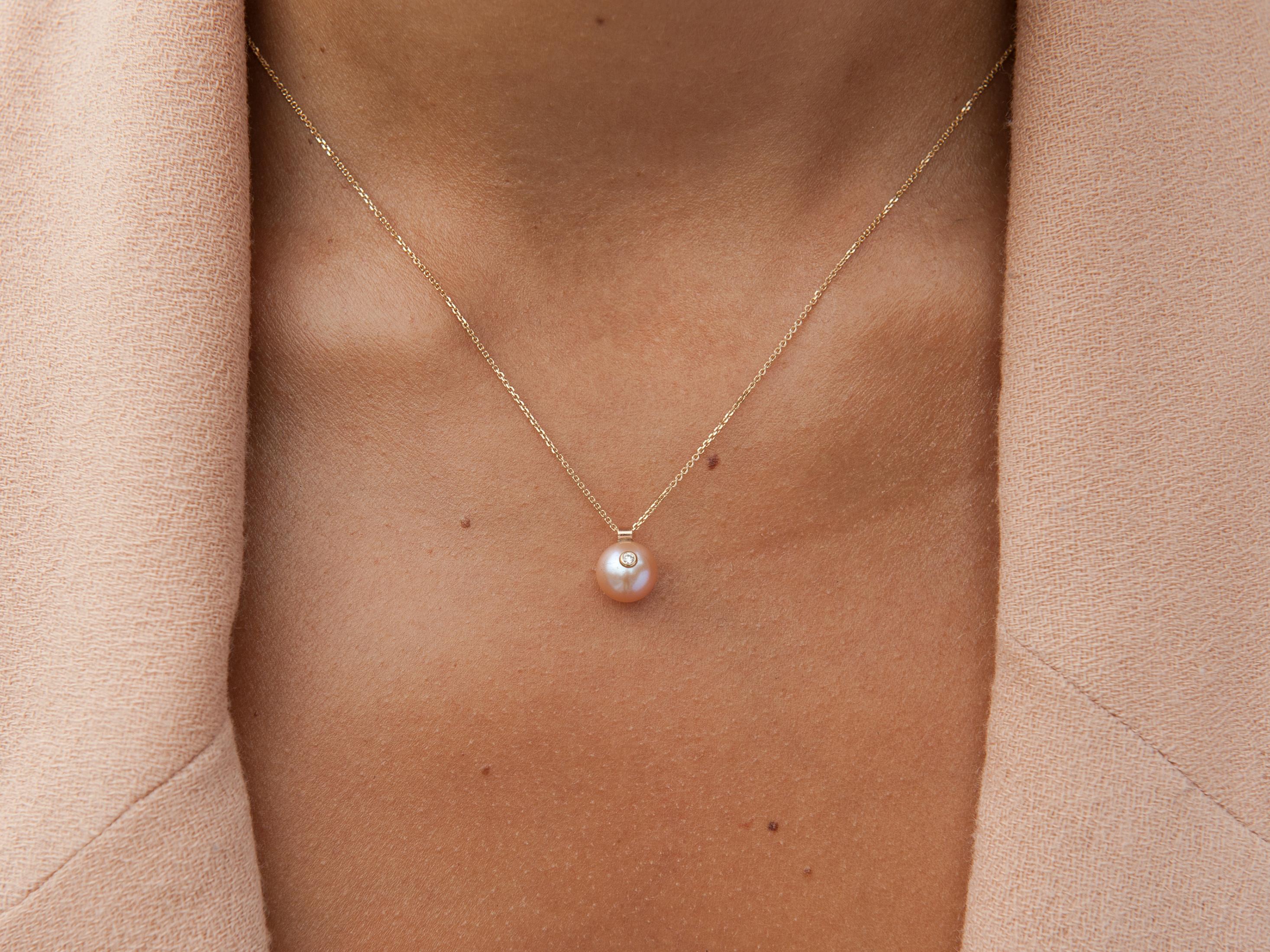 14 Karat Yellow Gold Diamond and Pearl Necklace For Sale at 1stDibs ...