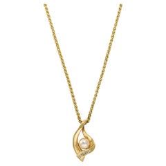 Retro 14K Yellow Gold Diamond and Pearl Necklace
