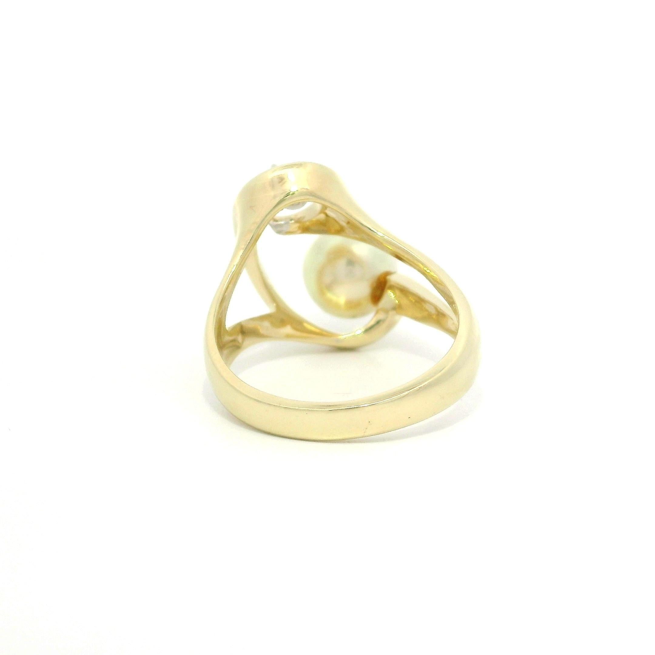 Bague ouverte abstraite en or jaune 14k, diamants et perles, finition polie en vente 6