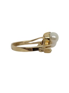 14K Yellow Gold Diamond and Pearl Ring Size 5 #24187