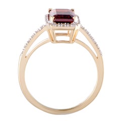 14K Yellow Gold Diamond and Rectangular Garnet Ring