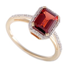 14K Yellow Gold Diamond and Rectangular Garnet Ring