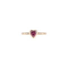 14k Yellow Gold Diamond and Rhodolite Garnet Heart Ring