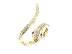 14K Gelbgold Diamant und Rubin akzentuiert Schlange Bypass Ring