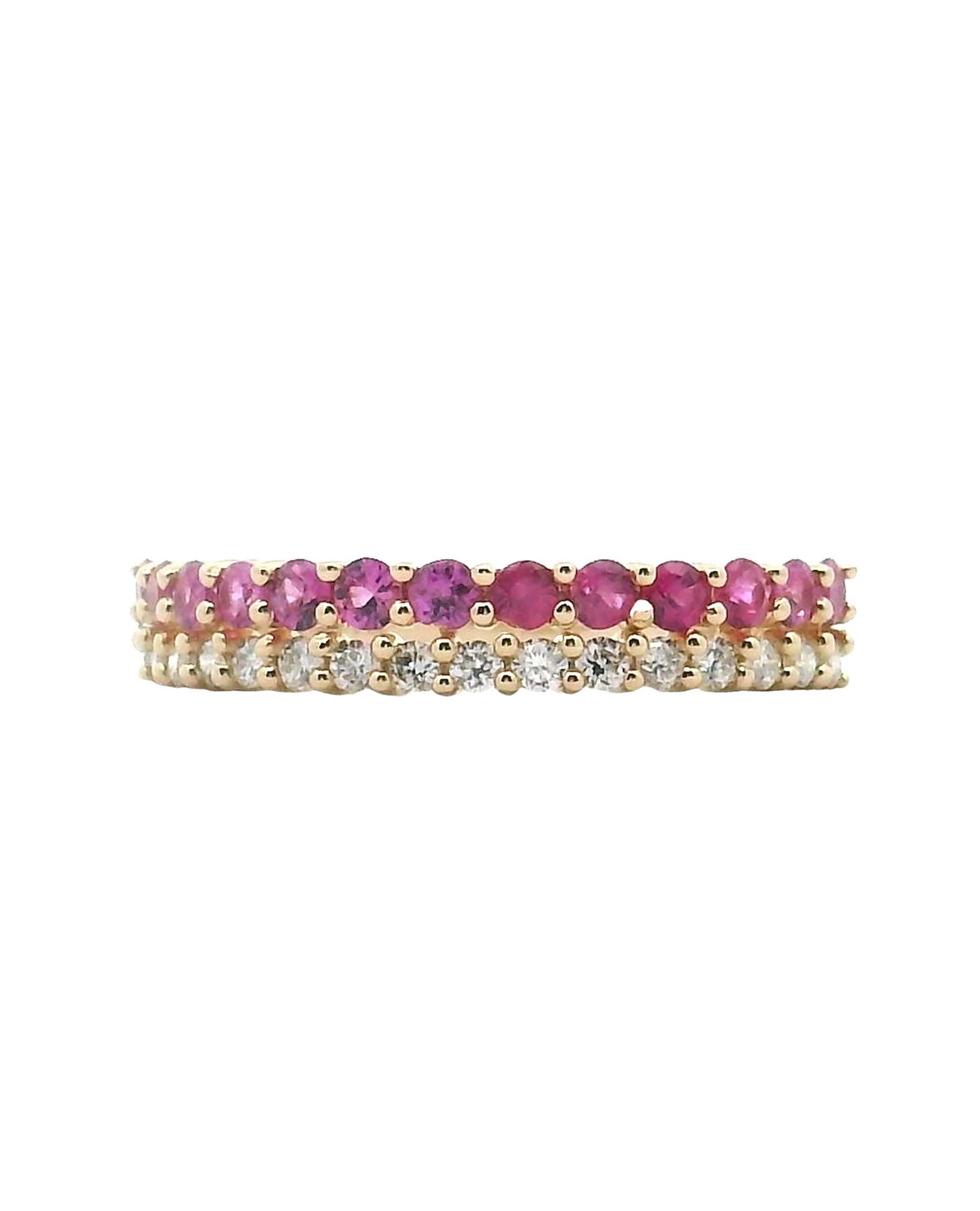 14K yellow gold ring with round faceted diamonds weighing 0.30 carats total and round faceted rubies weighing 0.54 carats total.

- Finger size: 6.5
- Diamonds are H/I color, SI clarity.