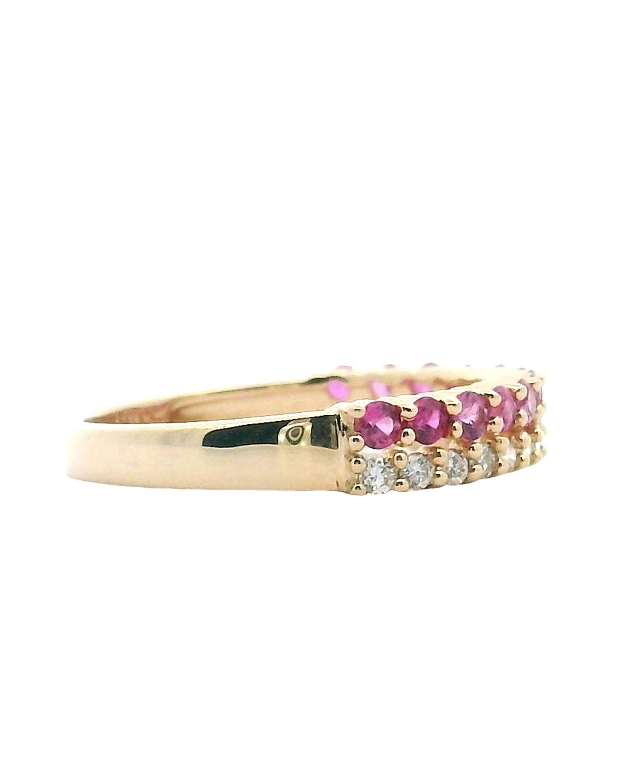 Contemporary 14K Yellow Gold Diamond and Ruby Ring For Sale