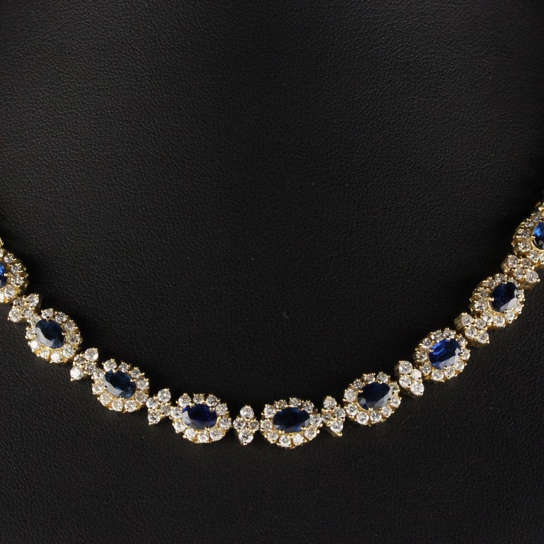 Vintage 14K Yellow Gold Diamond And Sapphire Necklace at 1stDibs