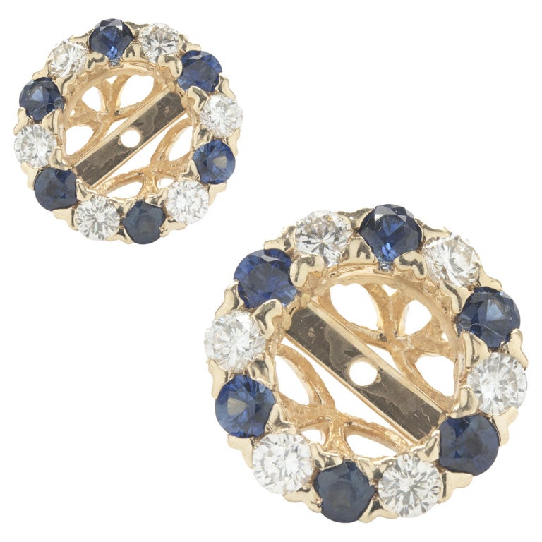 14k Yellow Gold Diamond and Sapphire Earring Jackets For Sale at 1stDibs