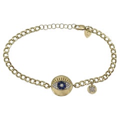 Bracelet Evil Eye en or jaune 14 carats avec diamants et saphirs