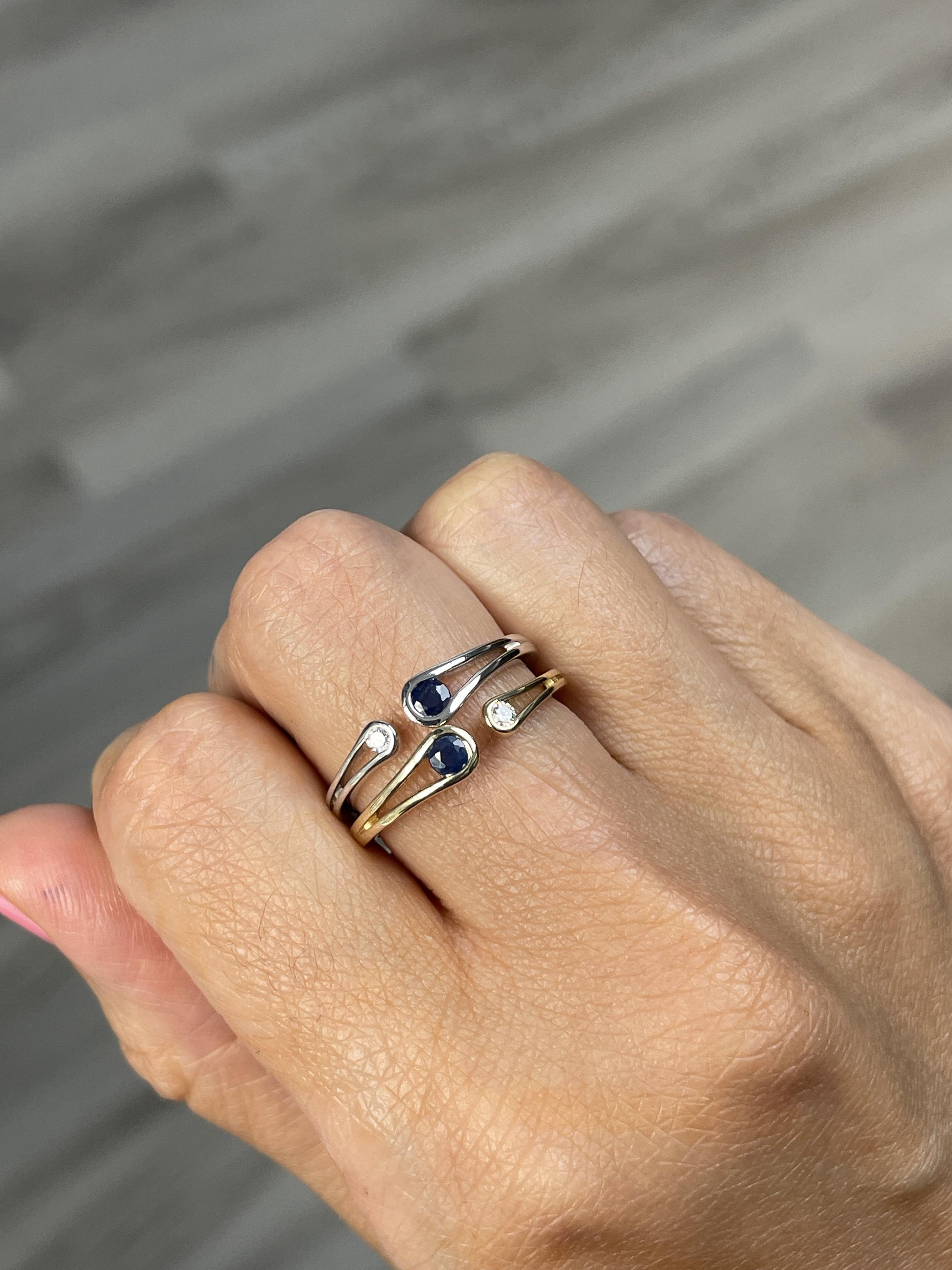 14K Yellow Gold Diamond and Sapphire Open Band Ring In New Condition For Sale In New York, NY