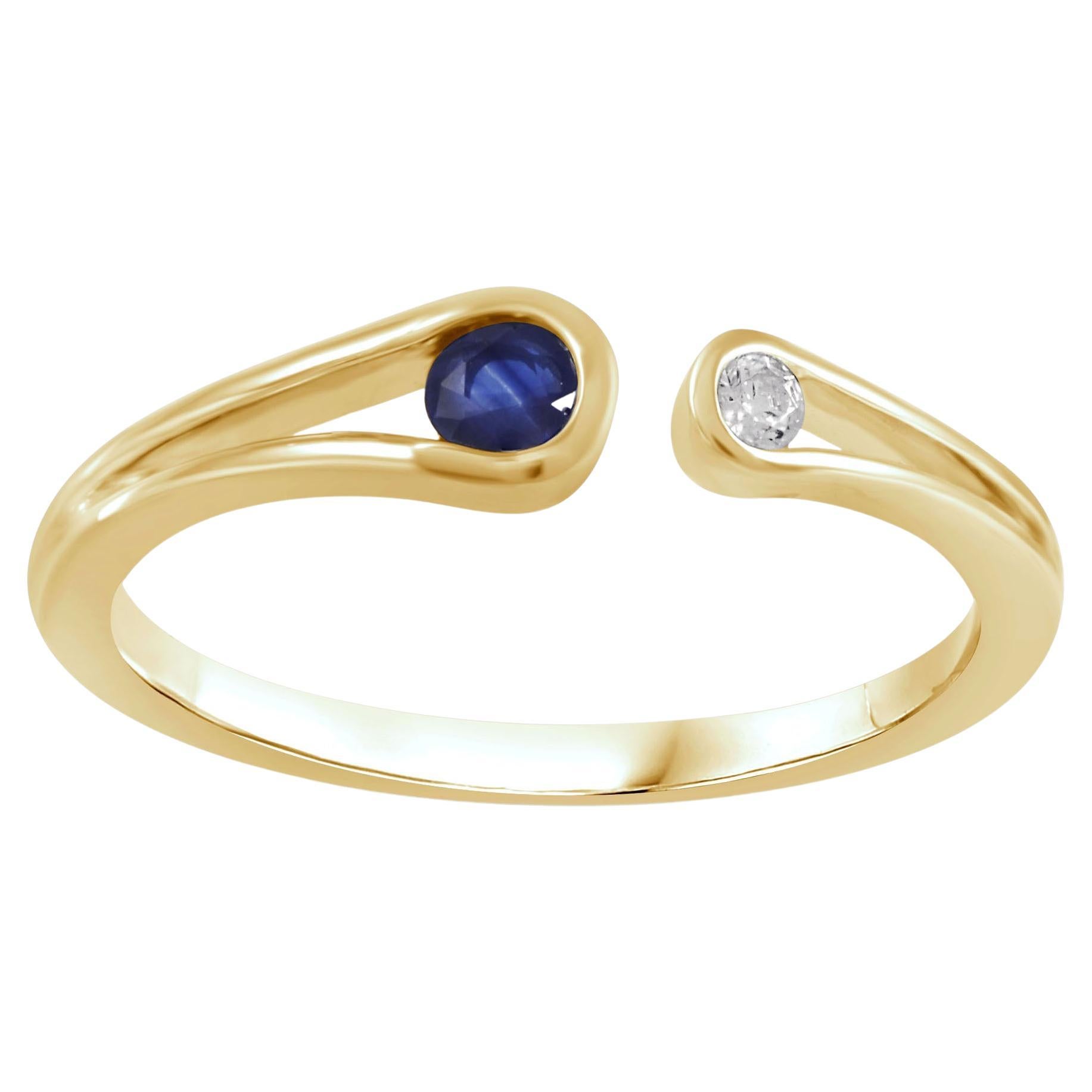 14K Yellow Gold Diamond and Sapphire Open Band Ring
