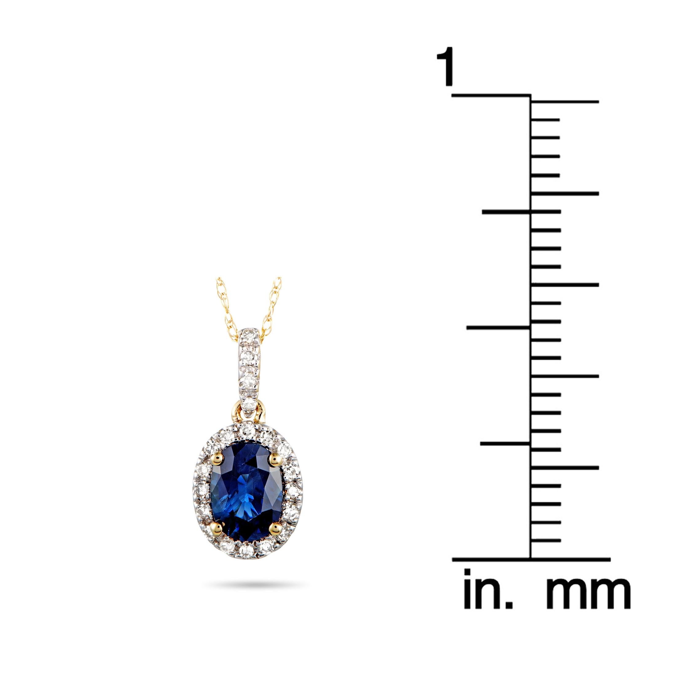 Women's 14 Karat Yellow Gold Diamond and Sapphire Oval Pendant Necklace