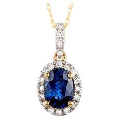 14 Karat Yellow Gold Diamond and Sapphire Oval Pendant Necklace
