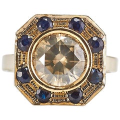 14k Yellow Gold Diamond and Sapphire Ring