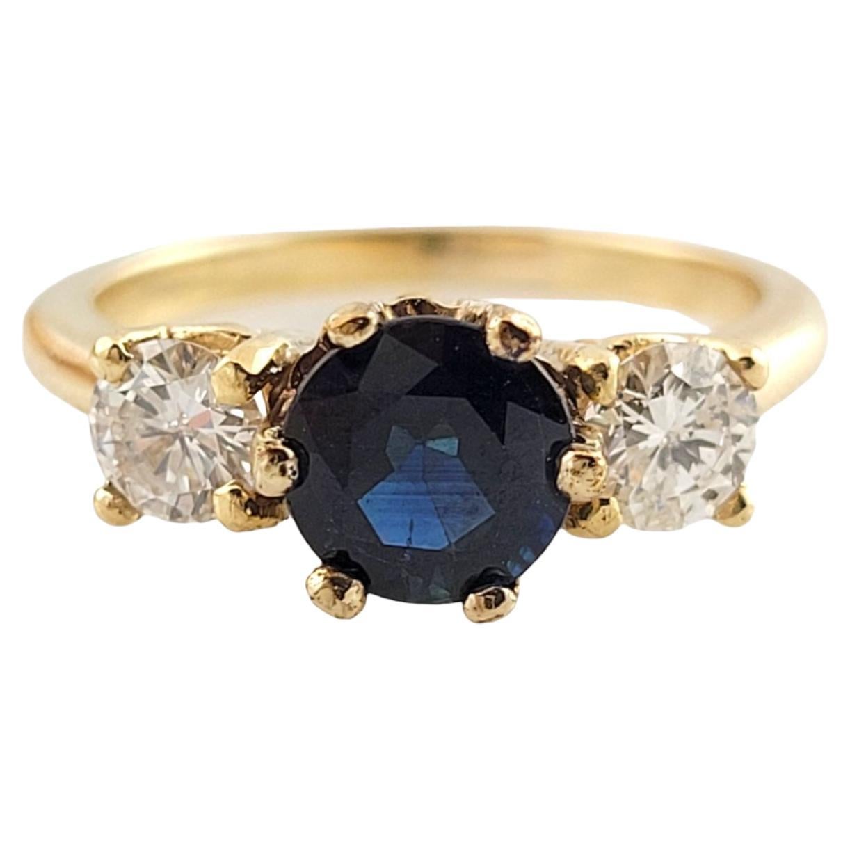 14k Yellow Gold Diamond and Natural Sapphire Ring For Sale