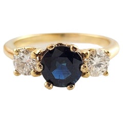 Vintage 14k Yellow Gold Diamond and Natural Sapphire Ring