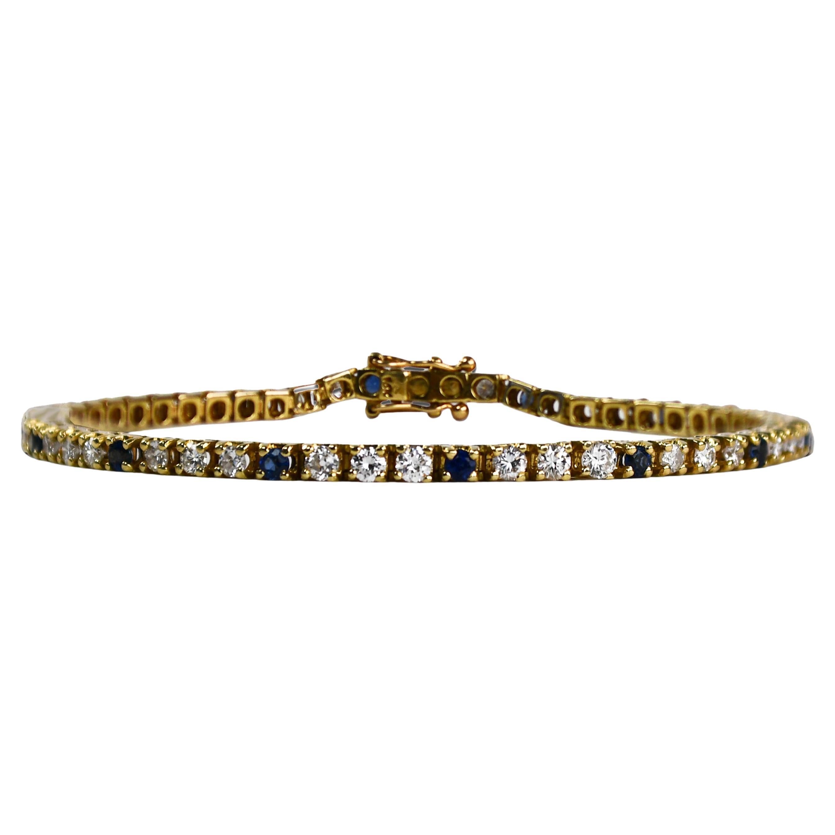 Bracciale Tennis in oro giallo 14K con diamanti e zaffiri 10,8g