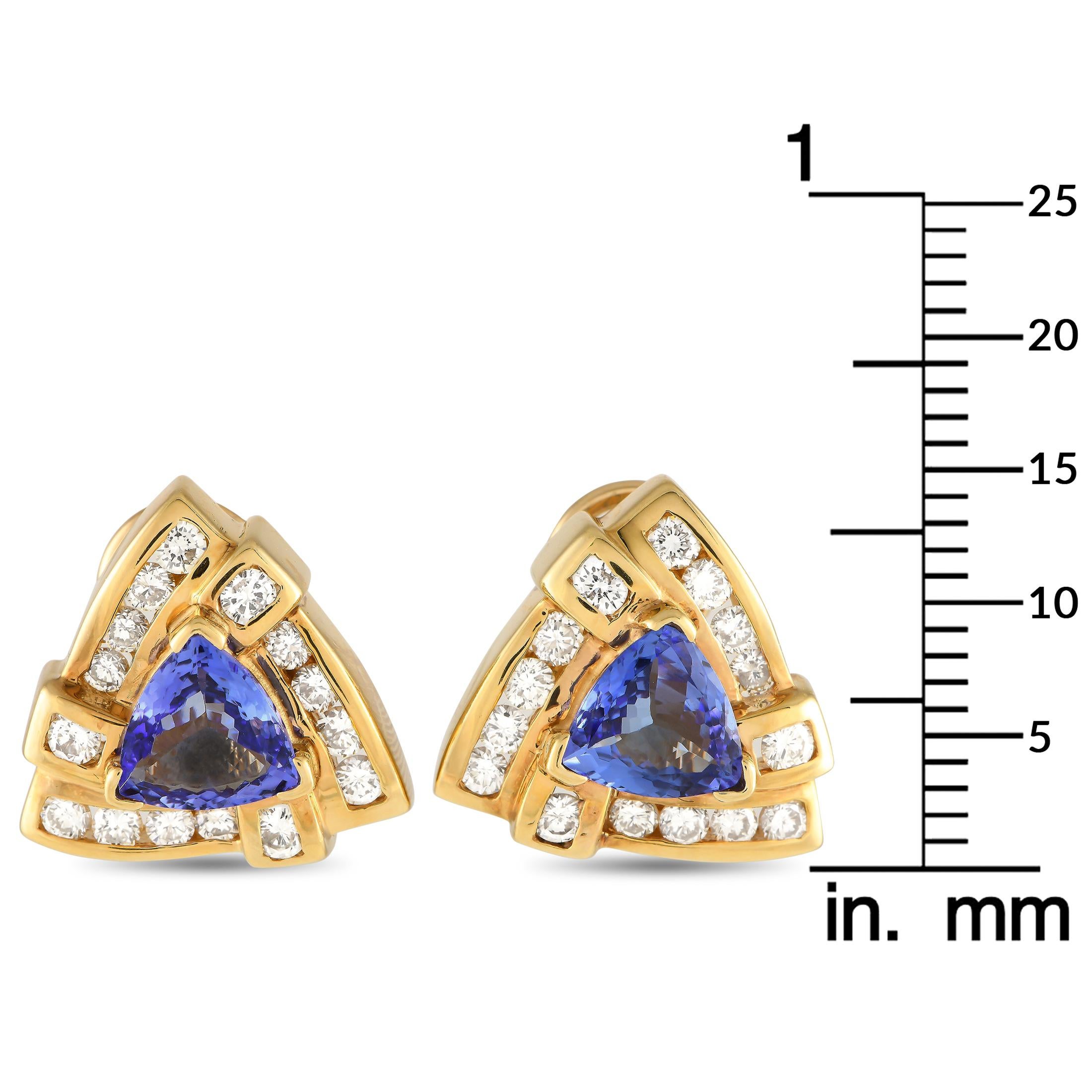 Round Cut 14K Yellow Gold Diamond and Tanzanite Earrings MF06-012424 For Sale