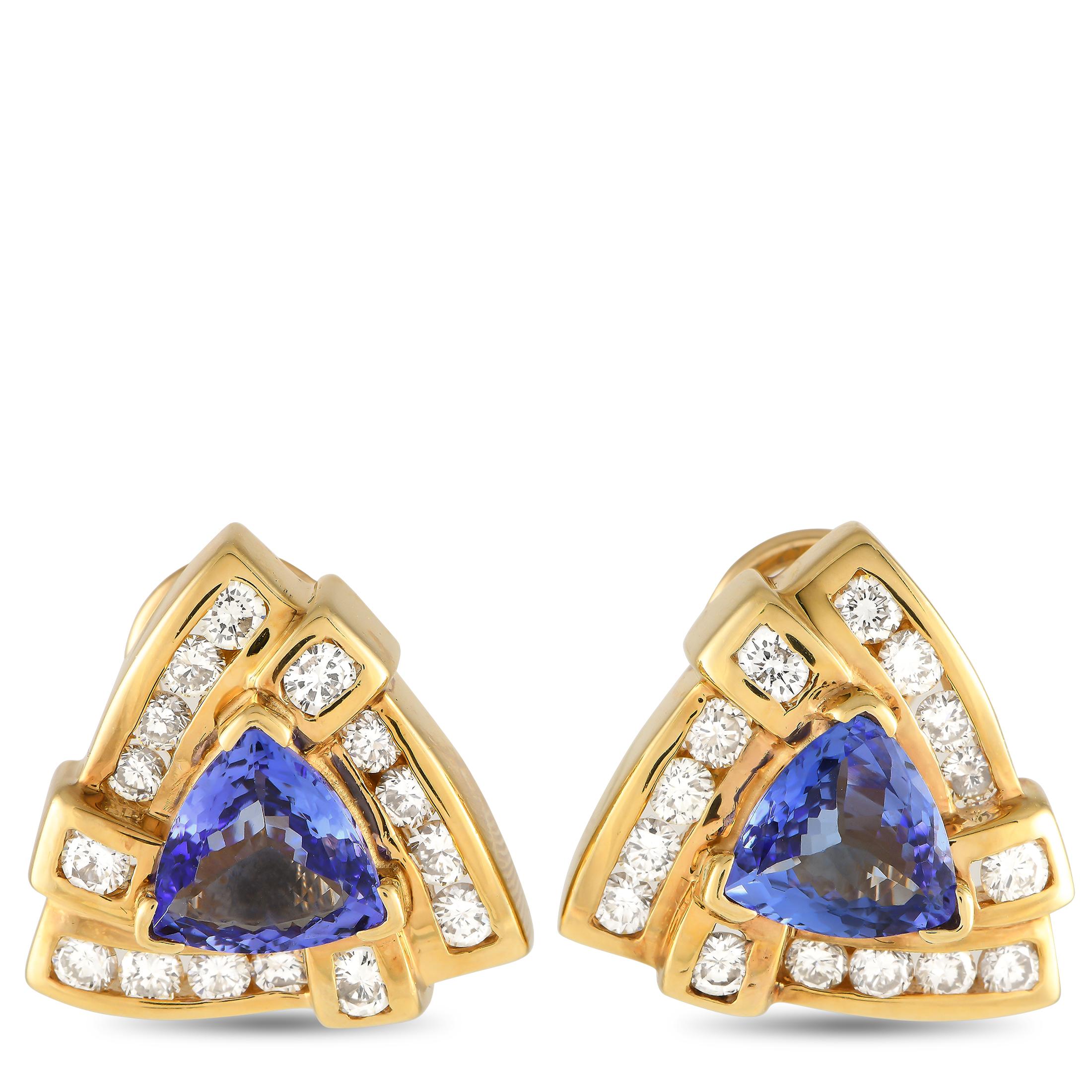 14K Yellow Gold Diamond and Tanzanite Earrings MF06-012424 In Excellent Condition For Sale In Southampton, PA
