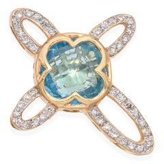 14k Yellow Gold Diamond and Topaz Cross Pendant