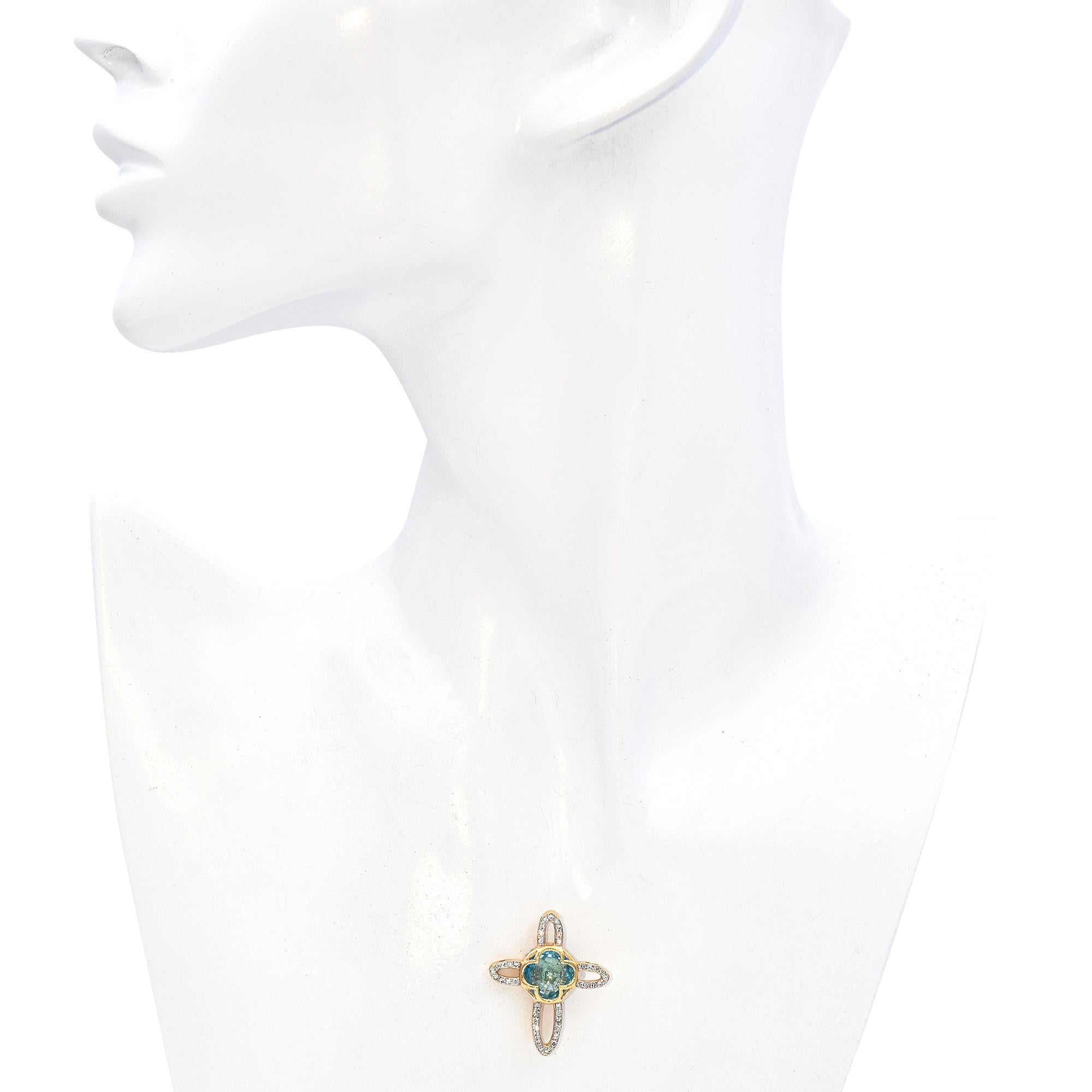 14k Gelbgold Diamant und Topas Kreuz-Anhänger (Rundschliff) im Angebot