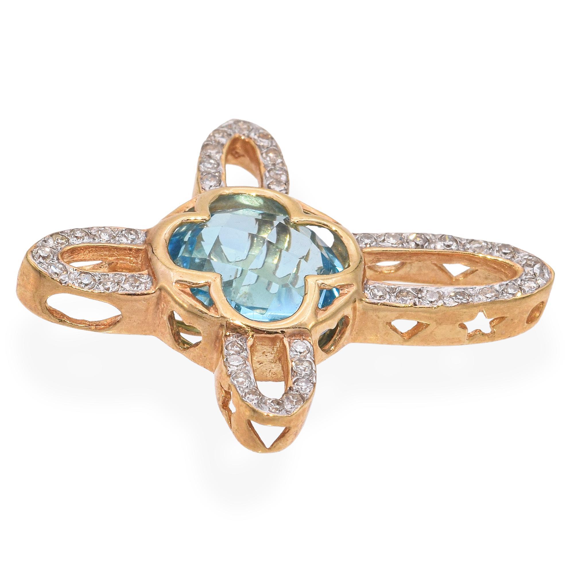 14k Gelbgold Diamant und Topas Kreuz-Anhänger Damen im Angebot