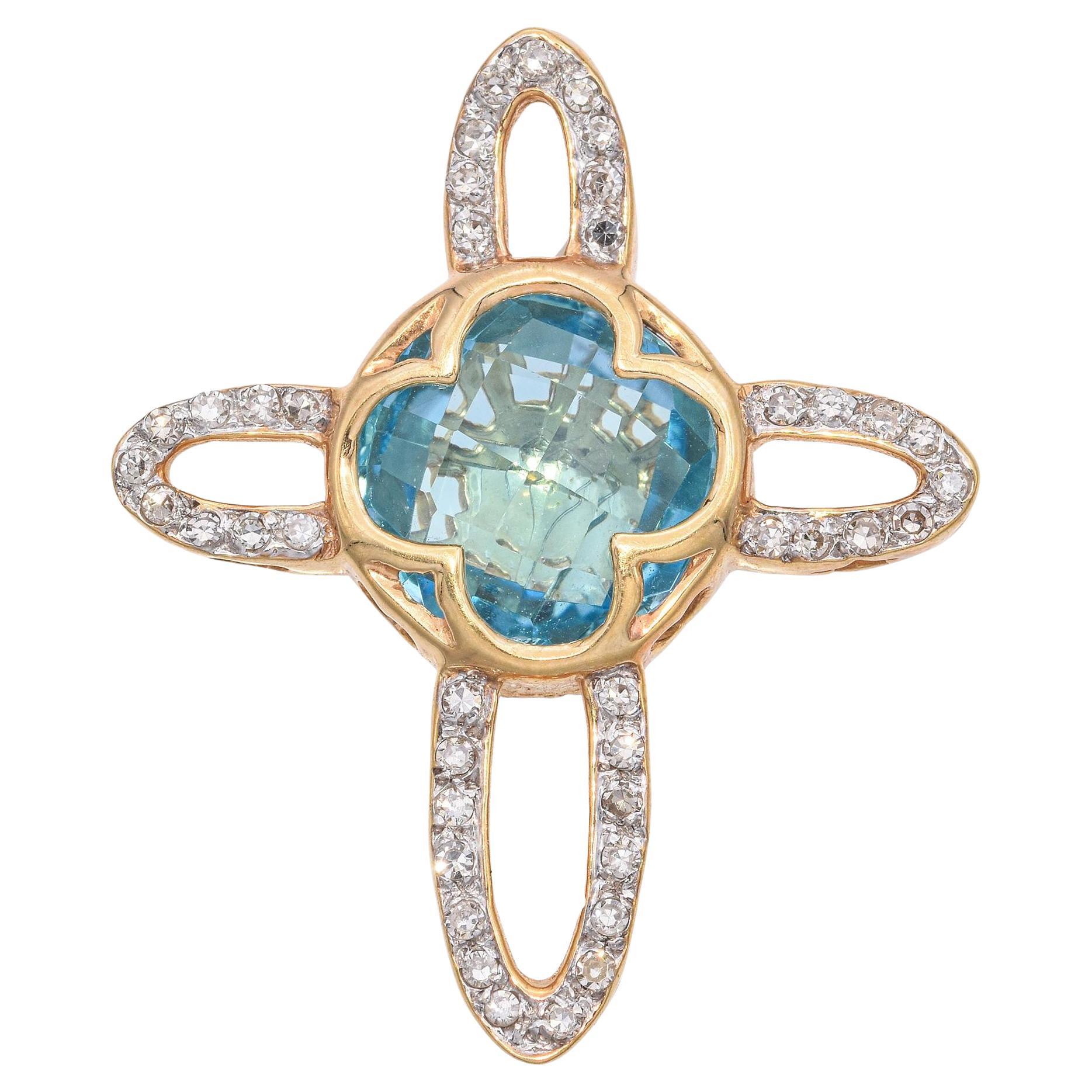14k Yellow Gold Diamond and Topaz Cross Pendant