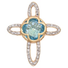 14k Yellow Gold Diamond and Topaz Cross Pendant