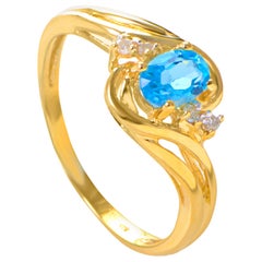 14 Karat Yellow Gold Diamond and Topaz Ring